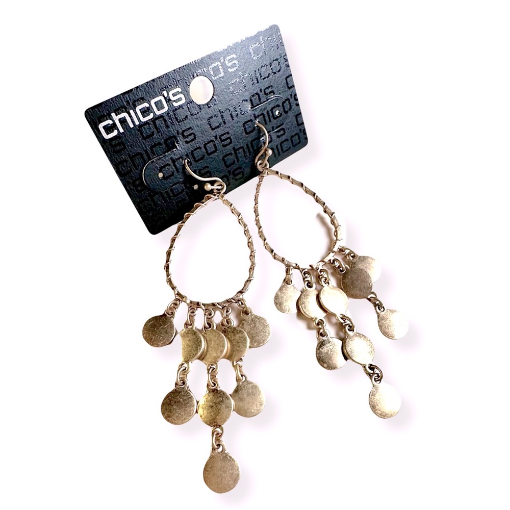 CHICO’s Antiqued Gold Wire-wrapped Disc Dangle Earrings NWT - Picture 7 of 8